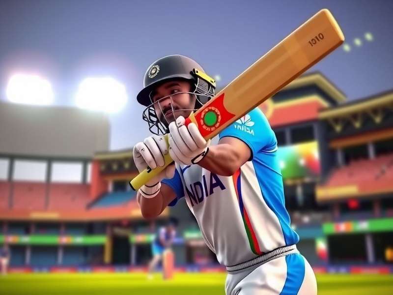 VR Cricket Champion game cover showing Indian player in VR gear hitting a six at Wankhede Stadium