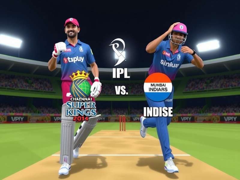VR Cricket Champion IPL mode showing Chennai Super Kings vs Mumbai Indians match in virtual reality